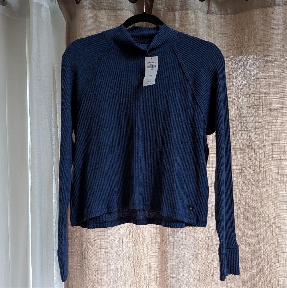 Navy Blue Ribbed Long Sleeve Sweater